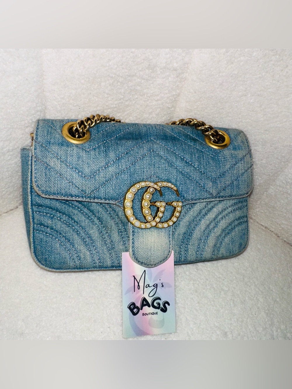 Gucci: Denim GG Pearl Marmont Quilted Matelasse Limited Edition Crossbody - Picture 3 of 16
